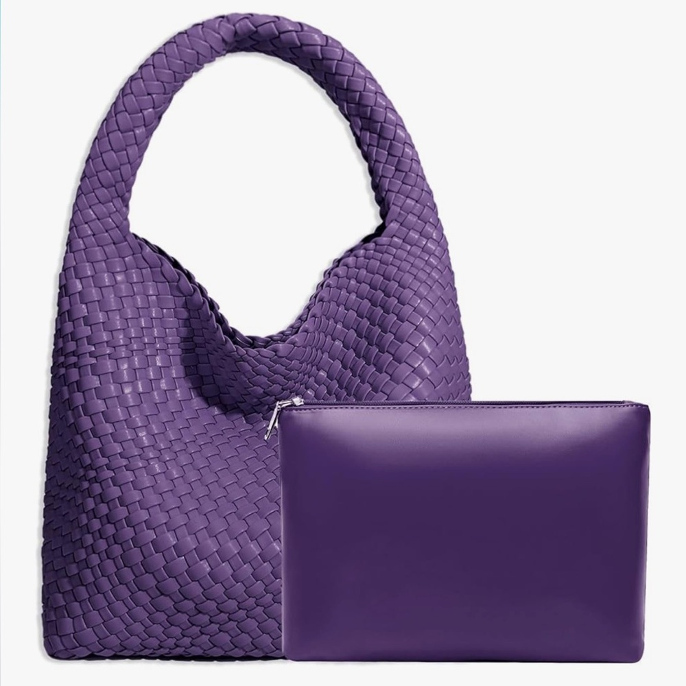 Chic Purple Woven Hobo Bag Set